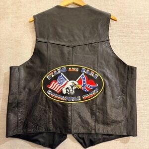 UNIK Leather Apparel Motorcycle Vest Mens Size 50 Black Classic Biker Patches